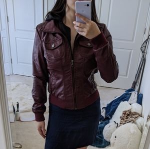 Burgundy faux leather jacket